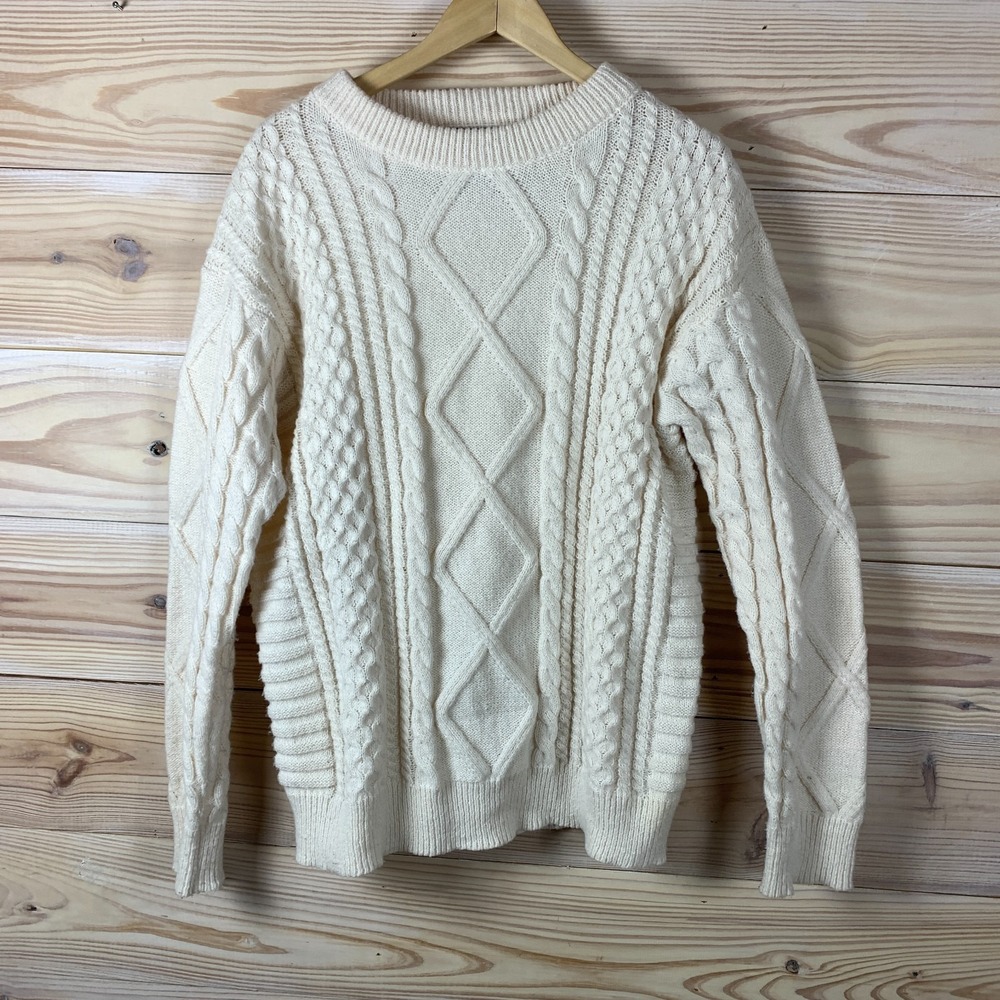 Aelfric‎ Eden Sweater Mens Large Pullover Fisherman Cable Knit Chunky Ivory